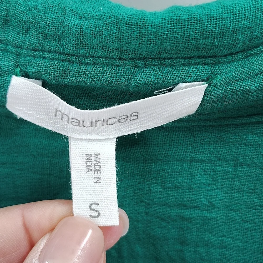 Maurice's Button Down Size Small Oversized Gauze Cotton Green Long Sleeve